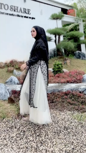 Ellia Setelan Baju Kondangan Wanita Kekinian Inner Outer Brokat Tile Rok Tutu