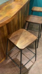 [Xuất Khẩu] Combo 2 Ghế quầy bar cho quán cafe nhà hàng khách sạn phong cách Âu Mỹ - Ghế đôn tròn chân cao gỗ keo chân sắt sơn tĩnh điện cao cấp hàng XK Mỹ