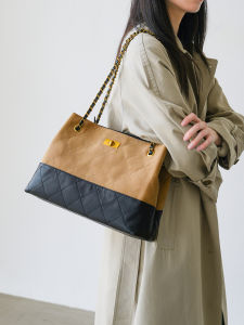 Retro Chain Link Tote Bag Womens Crossbody Diamond Pattern PU Leather Handbag Stylish Korean Version Fashionable Travel Bag