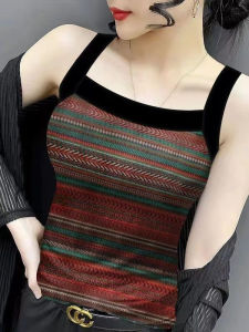 Áo Ba Lỗ Nữ Dáng Ôm Ice Silk Thread in Họa Tiết Mùa Xuân Hè 2025 Áo Sơ Mi Cổ Tròn Thường Ngày Đa Năng