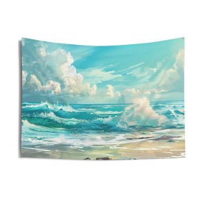 VIKAMA Seaside Oil Painting Tapestry Healing Series Wind Background Wall Vải Khí Quyển Trang Trí Phòng 100% Polyester Không Dệt