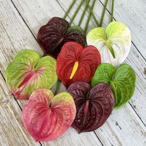 JURHOMIE Multicolor Artificial Small Anthurium Soft Rubber 60cm Fake Flower Photo Props Faux Red Palm Home Decoration