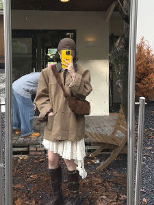 Korean Style Khaki Pure Cotton Canvas Patchwork Leather Collar Retro Workwear Casual Jacket Womens New Autumn 2025