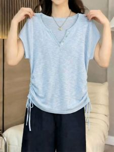 V.C.I | Lazy Loose V-Neck Drawstring Ruched T-Shirt Slim