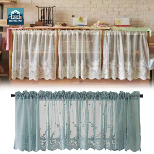 Embroidery Short Mesh Curtain For BookcaseLababo Curtain Home DecorCurtain For Schoolbed Short Curtain Valance
