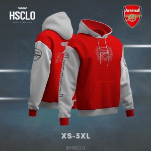 Hoodie Sweater Jumper HSCLO FOOTBALL CLUB ARSENAL WHITE RED HOODIE Bahan Fleece Jaket Lengan Panjang Ukuran Jumbo Big Size XS S M L XL XXL 3XL 4XL 5XL