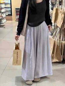 Quần Ống Rộng Màu Tím Váy Lười Biếng Quần Dài Thường Ngày Cạp Cao Phong Cách Nhật Bản Cổ Điển Mùa Hè Quần Dài Nine Wind Quần Dài Thoải Mái