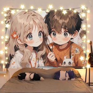 VIKAMA Star Element Anime Tấm Thảm Dễ Thương Bánh Bao Nền Trang Trí Phòng Ký Túc Xá Không Dệt Polyester Treo Tường Cá Tính