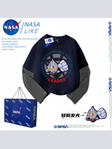 NASA Boys Long-Sleeved T-shirt Light-Emitting Ultraman Bottoming Shirt Spring and Autumn Tops Baby Clothes Childrens Clothing