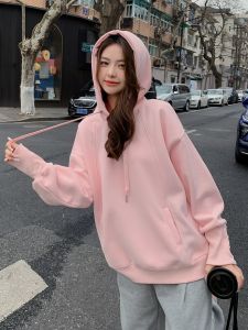 Pink Sweatshirt Womens Spring Autumn 2025 New Anti-Aging Long Sleeve Korean Version Small Size Casual Loose Hooded Short Top