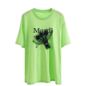Sleeveless T-Shirt with 3D Floral Lace and Letter Print