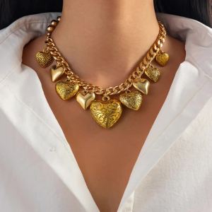 Ingemark Vintage Trái Tim Tua Rua Mặt Dây Chuyền Vòng Cổ Choker Nữ Punk Bất Đối Xứng Chun Dây Chuyền Thẩm Mỹ Trang Sức Vàng/Bạc