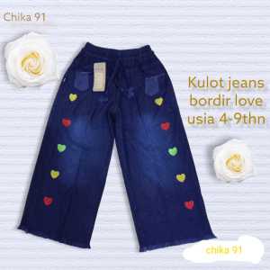 kulot jeans bordir Love / kulot anak love / celana jeans bordir Love / kulot jeans Love / terbaru / usia 4-9thn