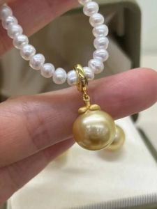 Fashionable 925 Silver Pearl Pendant DIY Accessories Golden And Silver Necklace Pendants with 10-12mm round Beads  out