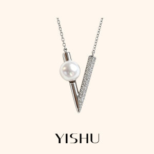 YISHU | Dây Chuyền Bạc Hình V Có Ngọc Trai Nước Ngọt Thiên Nhiên