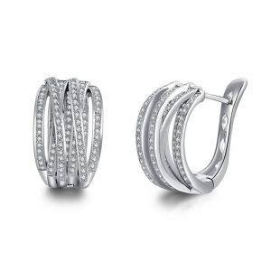 Huitan Silver Color Fashion Elegant Hoop Earrings with Shiny Cubic Zirconia for Women Anniversary Gift Wedding Party Accessories