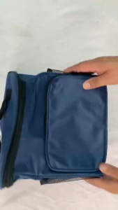 VIVIBAGS#4064 Functional outdoor lunch bag for food main insulated compartment a zippered front pocket for smaller items and mesh side pockets for bottles.