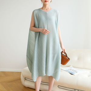Miyake Women Pleated Dress Minority Vacation Style Loose Casual #3487