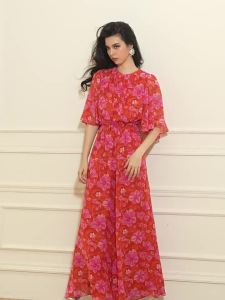 Printed Vacation Style Waist-Cinching Wide Leg Jumpsuit