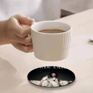 B-BillieS Singer E-EilishS Wood Coasters Colorful Round Coaster Non-slip Heat Insulation Coffee Mats Home Accessories Kitchen