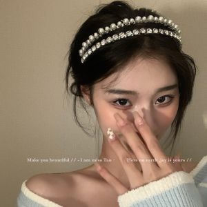 Sweet Desire French Vintage Double Layer Pearl Hairband Fairy Diamond Decorated Hair Clip Rich Girl Stylish Fashion Accessories