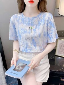 Summer Pure Cotton Short Sleeve T-Shirt Womens Fashionable Loose round Neck Top Korean Style Versatile Casual Commute Style