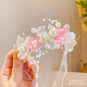 Cute Fairy Princess Flower Girl Headband Summer Childrens Hair Accessories Butterfly Pearl Forest System Princess Headwear