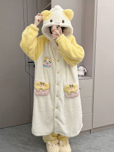 Cotton Candy Cat Winter New Arrival Young Adult Fleece-lined Thickened Pajamas Female Coral Fleece Soft Girl Outwear Nightgown Home Wear