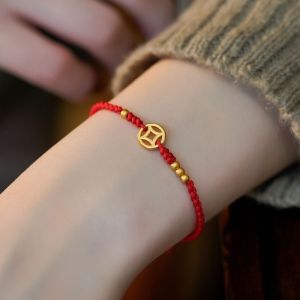 [Square Fortune] Copper Coin Woven Hand Strap Red Rope Hand Strap Student Couple Safe Lucky Bracelet