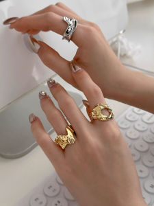 Fashionable Folded Asymmetrical Design Open Finger Ring for Women Stylish Melted Rock Index Finger Ring Fresh Out New Jewelry