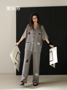 JIALEFEN | Cotton Loose Summer Short Sleeve Long Pants Pajamas
