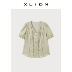 Cool Feeling Lace Border V-Neck Slim Fit Womens Blouse