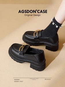 Agsdon | Black Heeled Thick Sole Women Loafers