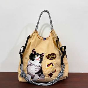 New 2025 Nylon Embroidered Travel Bag Womens Crossbody Handbag Eco-friendly Shopping Bag Ball Chain Stitching Commuter Bag