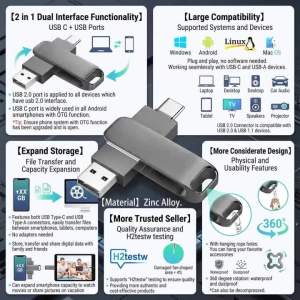 Type-C Memoria For Xiaomi 128GB High Speed WaterProof 64GB USB 2.0 Flash Drives U Disk 32GB Metal Pendrive USB Stick USB Drives