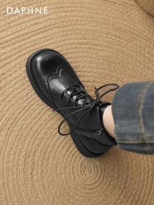 Daphne Womens Martin Boots Winter Fleece Lined Short Boot British Style Black Retro Brogue Ankle Boot Leather Upgraded Version