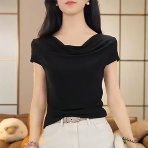 Thin Summer Cool Elegant One-shoulder Short Sleeve T-Shirt