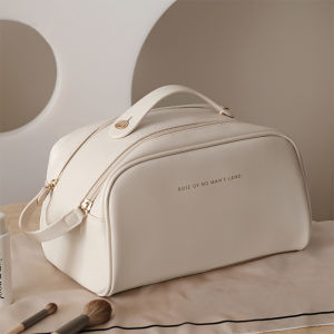 QIYUE High Sense Double Zipper PU Leather Make Up Bag Portable Large Capacity Waterproof Cosmetic Bag Cosmetic Storage Travel Storage