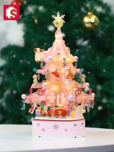 SEMBO Music Box Pink Christmas Tree with Lighting Effect Building Blocks | 360 degree rotating | Festive | Santa Claus | Toys Kids | Birthday | Christmas Gift | Surprise Gift | Creator Expert Building Blocks 605024 | BABYMAMA