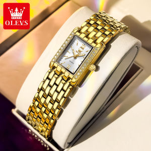 OLEVS watch for women fashion diamond rectangle small dial elegant calendar luminous gold watch relo for women