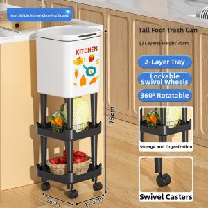 HANSHILIUJIA | High Mobility Kitchen Trash Bin with Storage Shelf Large Capacity
