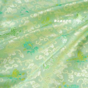 Satin Fabric Embroidered with Golden Fish Butterflies And Lucky Clouds Chinese Style Outerwear Vest Half Skirt Smooth Material