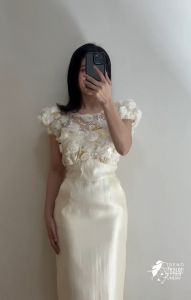 Floral Rose Petal Ivory Lace Dress – Perfect for Special Occasions