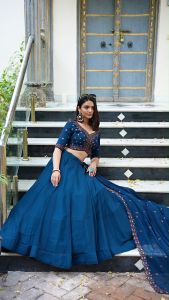 [PRE-ORDER] Semistitched  Sequins And Thread Embroidery Work Lengha (10-15days delivery)