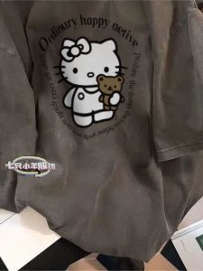 เสื้อยืดคอกลมแขนสั้นผ้าฝ้ายแท้ 100% ทรงหลวม สไตล์อเมริกัน สำหรับผู้ชาย ฤดูร้อน 2024 แฟชั่นฤดูร้อน เสื้อยืดคอกลมลายการ์ตูน