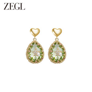 ต่างหูรูปหัวใจสีเขียว ZEGL Green Wilderness ดีไซน์เก๋ไก๋สำหรับผู้หญิง เครื่องประดับหูแบบใหม่ ต่างหูแบบจี้เงิน ต่างหูแบบตกแต่ง