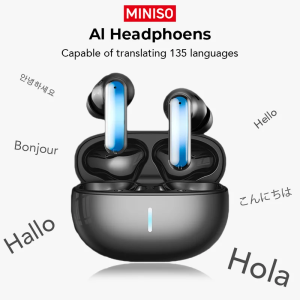 Miniso | MINISO MS110 Wireless Headphones ANC Active Noise Cancelling Bluetooth Earphone AI Translator Earbuds RGB Customizable Lighting