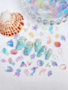 50PCS 3D Creative Simulated Conch Shell Nail Charms Colorful Translucent Jellyfish Ocean Series Resin Nail Art Decorations DIY