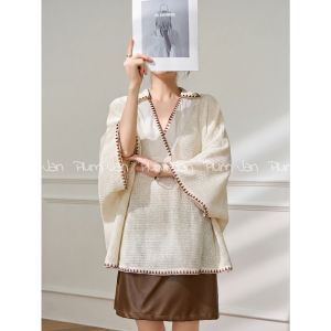 Vintage Casual Loose Batwing T-Shirt Brown Skirt Set