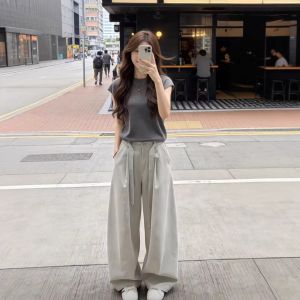 XUECAIQI | Korean Style Minimalist Commute Summer Wear 2 Pieces Set T-Shirt Wide Leg Pants